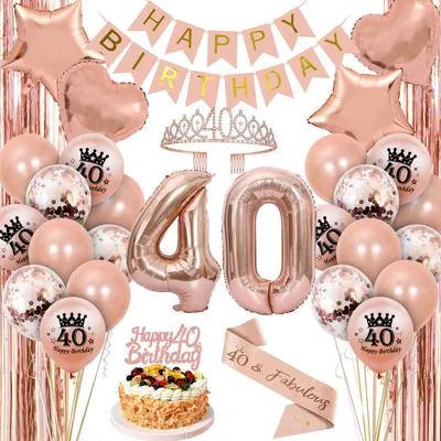 Geburtstagsdeko Mädchen, Krone & Schärpe, Roségold, 40 Jahre