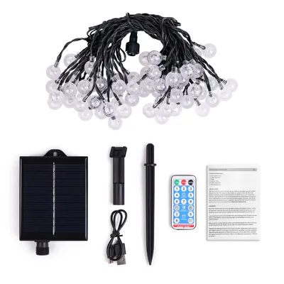 Image de Salcar Guirlandes lumineuses solaires à LED 15 m 60 LED, USB & solaire, 8 modes, lampes boules Décoration Noël