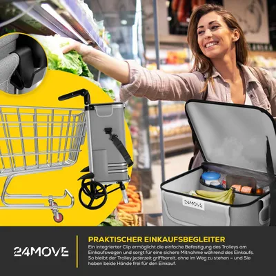 Produktbild von 24MOVE® Einkaufstrolley VEHLO 3in1 Trolley faltbarer Einkaufswagen mit Kühlfach, grau