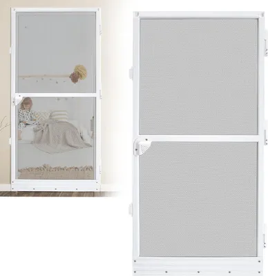 Image de FIVMEN Moustiquaire pour porte-fenêtre 120 x 240 cm Protection contre les insectes Porte Moustiquaire blanche Porte-fenêtre avec cadre en aluminium et kit à monter soi-même
