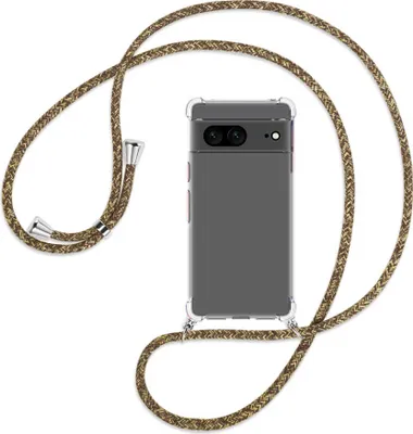 Produktbild von Handykette Backcover-Schutzhülle mit Band (Metall silberfarben) für Google Pixel 7 - braun+beige