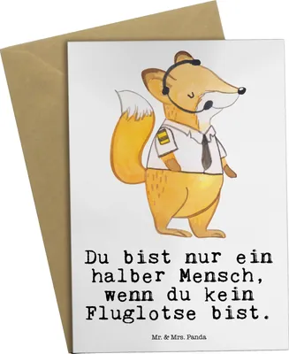 Produktbild von Mr. & Mrs. Panda Grußkarte Fluglotse Herz - Weiß - Geschenk, Ausbildung, einladungskarten, kommunionskarte, Spruch, weihnachtskarten, hochzeitskarten, Grußkarten, Lustig
