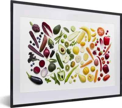 Produktbild von MuchoWow® MuchoWow® Gerahmtes Poster Gemüse - Obst - Regenbogen 40x30 cm - Poster mit zchwarzem Bilderrahmen - Bilderrahmen - Poster im Rahmen