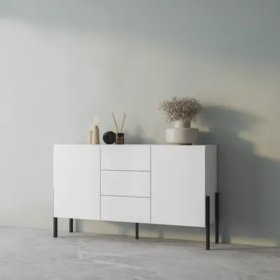 Produktbild von Moderne weiße Anrichte 2 Türen 3 Schubladen Küche Esszimmer Kinsha