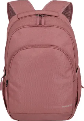 A pink backpack is shown against a white background.
