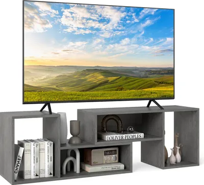 Produktbild von COSTWAY TV-Schrank 2-teilig, Fernsehtisch für Fernseher bis zu 60 Zoll, Fernsehschrank mit offenen Regalen, Lowboard, TV-Regal, Grau