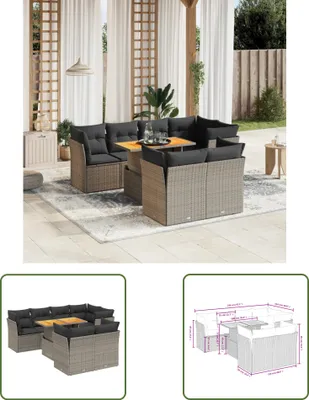 Produktbild von The Living Store 8-tlg. Garten-Sofagarnitur mit Kissen Grau Poly Rattan