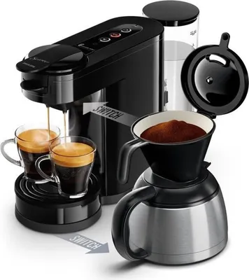 Image de Senseo HD6592/65, Cafetière combinée, 1 l, Dosette de café, Café moulu, 1450 W, noir, acier inoxydable