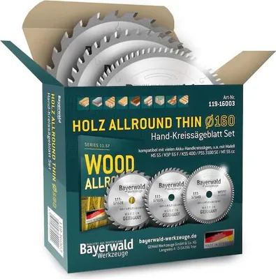 Produktbild von Bayerwald HOLZ ALLROUND THIN Ø160 Akku Hand-Kreissägeblatt Set