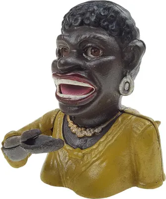 Produktbild von Spardose Geldbank Skulptur Gusseisen Frau Mädchen gelbes Oberteil H 16,5 cm