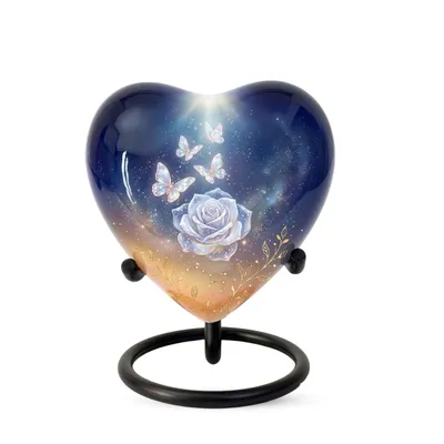 Immagine prodotto di Mini-urna unica da 100 ml con rosa e farfalla – Urna decorativa artistica per le ceneri – Ricordo per persone e animali domestici