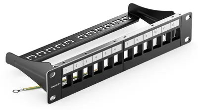 Produktbild von deleyCON 12 Port Patchpanel Patchfeld Modular für Keystone Module 1 HE 10" Zoll Rackeinbau Kompatibel CAT5 CAT6 CAT7 CAT8 LAN Netzwerk Verlegekabel Schwarz