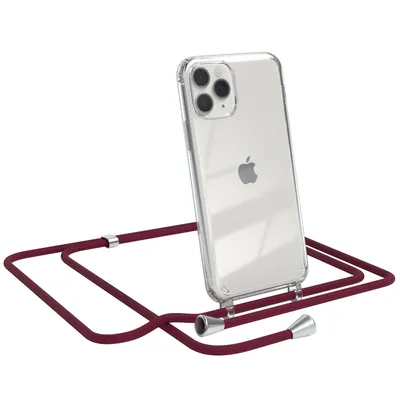 Produktbild von EAZY CASE Handykette kompatibel mit Apple iPhone 11 Pro, Handyhülle mit Umhängeband, Handykordel, Schutzhülle Clear, Band in Rot