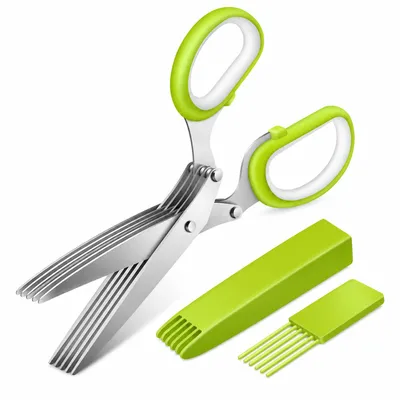 Produktbild von Küchen-Kräuterschere 5-Klingen, Gemüseschere mit Sicherheitsabdeckung & Reinigungskamm, für Kräuter wie Schnittlauch & Petersilie