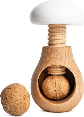 Produktbild von Creative Home Nussknacker Holz Pilzförmig | 10 x 6 cm | Weiß | mit Schraubmechanismus | Nussknack Pilz