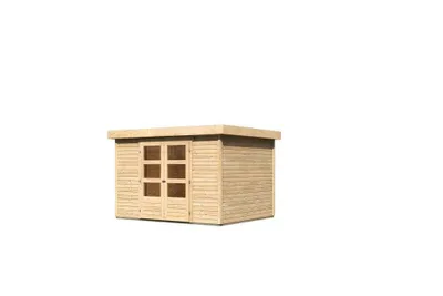 Produktbild von Woodfeeling Gartenhaus Askola 5 im Set mitAnbaudach 2,40 m Breite und 19 mm Seiten- Rückwand naturbelassen ; 77735