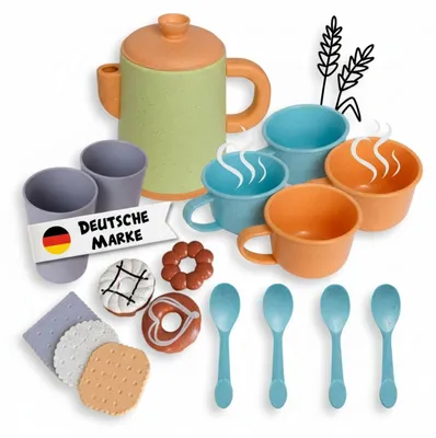 Produktbild von Kinder Kaffeeservice 17-teilig - Spielzeug-Set aus Weizenstroh-Kunststoff für Kinderküche und Rollenspiele ab 3 Jahre