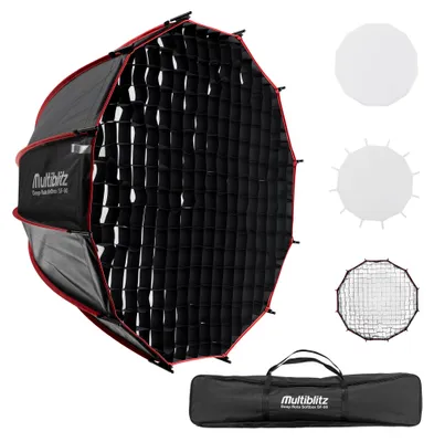 Productafbeelding van Multiblitz Deep Rota Softbox SF-90 voor Bowens, met rooster en diffusors, lichtvormer voor studioflitsers en LED-continu licht, lichtdiffusor voor portretfotografie en videoverlichting