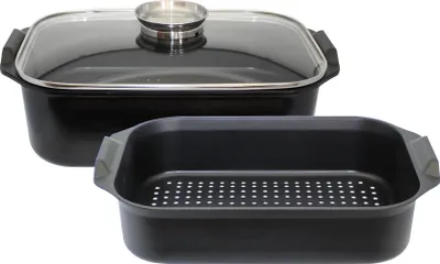 Immagine prodotto di Set di teglie per arrosti ELO Premium in alluminio fuso, 3 pezzi, resistenti al calore, per tutti i tipi di piano cottura, compresa l'induzione Ideale per gli arrosti delle feste