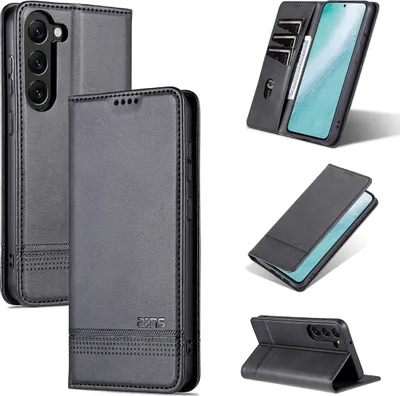 Produktbild von Galaxy S23 Leder Hülle, Klapphüllen Brieftasche Magnetverschluss Ständer Schutzhülle für Samsung Galaxy S23 Schwarz