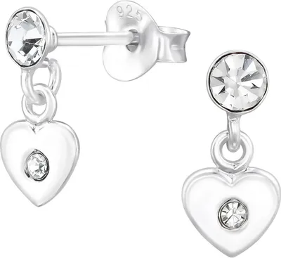 Produktbild von Ohrringe Ohrstecker 925 Sterling Silber vergoldet Ohrhänger Herz mit Kristallen Material - Silber