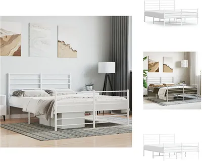 Produktbild von vidaXL Bettgestell mit Kopf- und Fußteil Metall Weiß 140x200 cm -  Betten & Bettgestelle