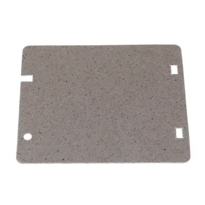 A flat, rectangular gray object with cutouts and a hole, isolated on a white background.
