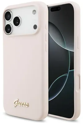 Produktbild von Handyhülle für iPhone 18 Pro Max / 17 Pro Max, Guess Silicone Script Metal Logo mit MagSafe, Rosa