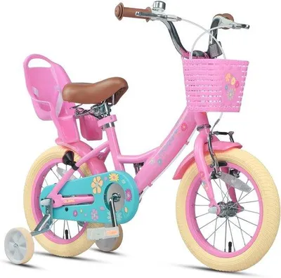 Produktbild von Mädchenfahrrad 12-20 Zoll mit Puppensitz, Korb und Trainingsrädern – für Kinder im Alter von 2-13 Jahren