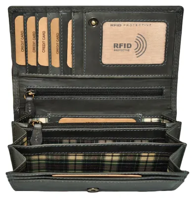 Produktbild von Benthill Geldbörse Damen Leder - Hochwertige weiche Vintage EchtLeder Damen Portemonnaie mit RFID Schutz - Grosse Damenbörse lang - Frauen Portmonee inkl. Geschenkbox