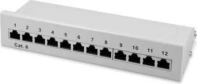 Produktbild von kwmobile 12 Port Patchpanel Cat6 Verteiler - Verteilerfeld Patchfeld Cat 6 Kabel mit Erdungskabel - inkl. Schrauben Dübel für Wandmontage - Grau