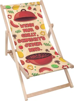 Produktbild von Dreamroots Liegestuhl klappbar Holz,bis zu130kg,Sonnenliege  mit 3-stufiger Neigungsregulierung der Rückenlehne,Wenn Papa Grillt Schmeckt‘s Jedem Kind