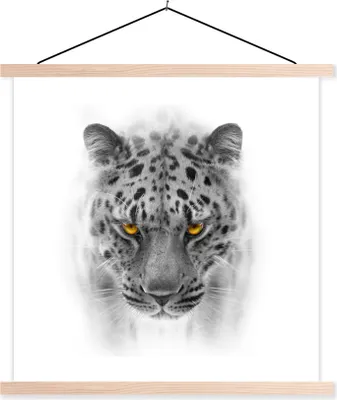 Produktbild von MuchoWow® Textilposter Leopard - Schwarz - Weiß - Tiere 120x120 cm mit holzfarbenen Rahmen - Textil-Poster