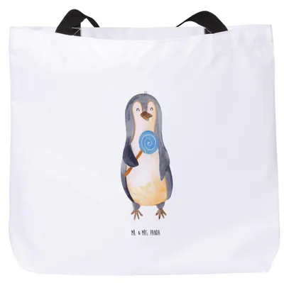 Produktbild von Mr. & Mrs. Panda Strandtasche Pinguin Lolli - Weiß - Geschenk, Reisetasche, Tragetasche, Naschen, Süßigkeiten, Tasche, Heißhunger, Beutel, Laptoptasche, Süß, Spruch