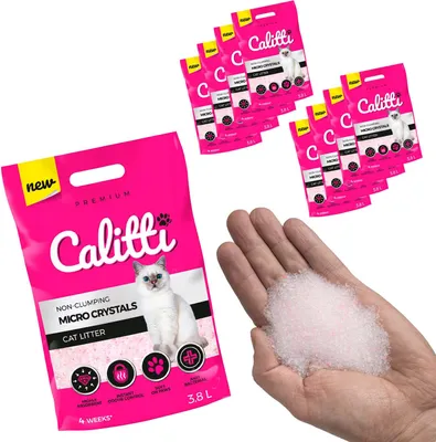 Obrázok produktu pre Calitti - mikrosilikátová podstielka pre mačky | Antibakteriálny piesok pre mačky | Sada 8 ks 8 x 3,8 l = 30 l