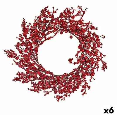Imagen del producto de Corona navideña roja de plástico, 48 x 10 x 48 cm (paquete de 6 unidades)