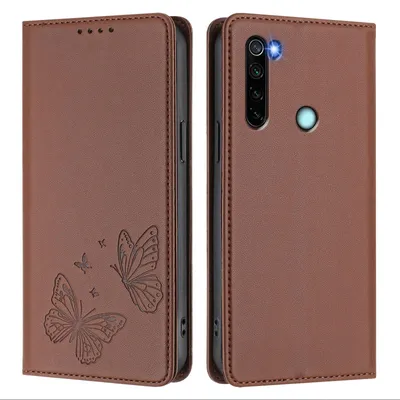 Produktbild von Lederhülle für Xiaomi Redmi Note 8, Schmetterling Prägung Leder Brieftasche Schutzhülle mit Ständer Braun