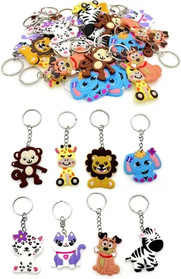 Productafbeelding van Siliconen dierensleutelhangers set voor kinderen - Set van 32 - Sleutelhanger voor kinderverjaardagscadeaus