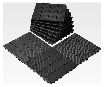 Produktbild von Terrassenfliesen, 10er-Set, Balkonfliesen 30 x 30 cm, Klickfliesen, wasserdichter Kunststoffbodenbelag für den Außenbereich, Dunkelgrau