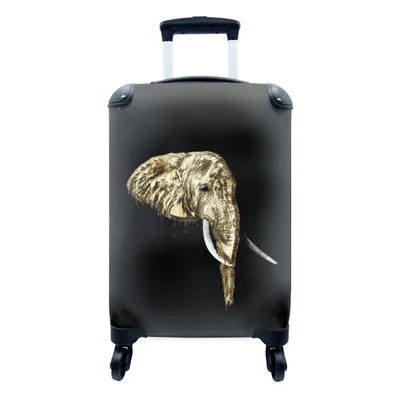 Produktbild von MuchoWow® Koffer Handgepäck Trolley Rollkoffer Kleine Reisekoffer mit 4 Rollen - Elefant - Schwarz - Gold - Cabin Size < 55x40x23 cm & 55x40x20 cm - Fotokoffer - Kabinenkoffer - Boardgepäck - Reise-Box - Reisekoffer - Reisegepäck - Koffer mit Bild - Trolley für Kinder