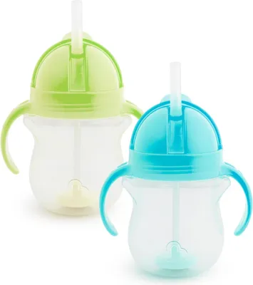 Produktbild von Munchkin Trinklernbecher mit Klick-Verschluss, Trinkhalmflaschen mit Strohhalm, -frei, spülmaschinenfest - 207 ml, 2er-Set grün/blau