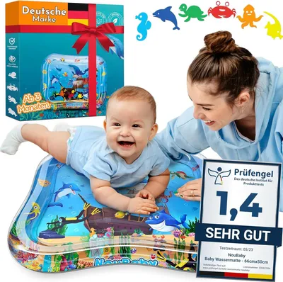 Produktbild von NouBaby® Wassermatte Baby BPA Frei Groß I Babymatte und Spielzeug ab 3, 6 und 9 Monate I Wasserspielmatte Baby, Aqua Matte Baby als Baby Wassermatte