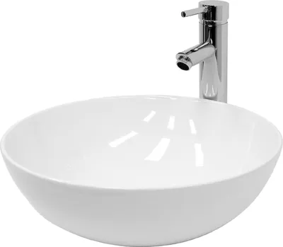 Obrázek produktu pro LuxeBath umyvadlo Umyvadlo na desku kulaté, Ø 40x14,7 cm, bílé, z keramiky, včetně odtokové soupravy bez přepadu