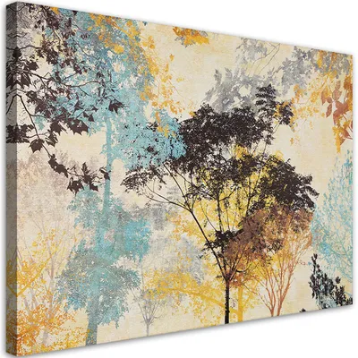Produktbild von Leinwandbild Bunte Bäume, Abstraktion 90x60 Feeby Bunt bild für die wand bereit zum aufhängen
