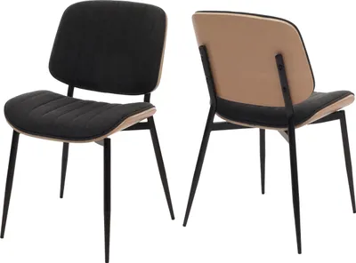 Image de lot de 2 chaises de salle à manger HWC-O44, chaise de cuisine, tissu en bois courbé (370g/m²) Öko-Tex ~ naturel, gris foncé