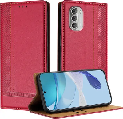 Produktbild von Handyhülle für Motorola Moto G51 5G Leder Flip Klappbare Schutzhülle mit Standfunktion Rot
