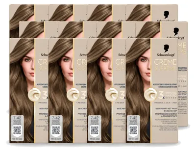 Produktbild von 12 x Schwarzkopf Creme Supreme Permanente Haarkleuring 7-42 Nude Dunkelbeigeblond - Vorteilspackung - 12 Stücke