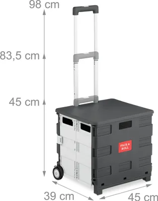 Produktbild von Relaxdays Einkaufstrolley, klappbar, Einkaufskorb mit Rollen, Deckel & Teleskopgriff, bis 35 kg, Rollkiste, weiß/grau