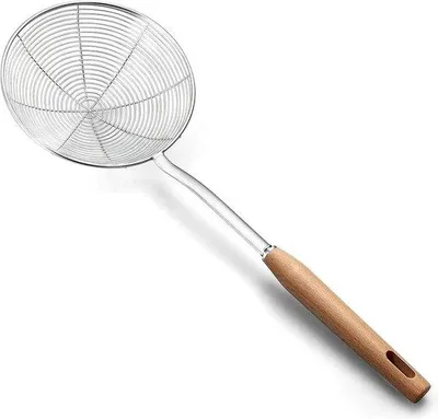 Immagine prodotto di Colino da cucina, manico in legno, 16 cm, per la pasta, cucchiaio da cucina, acciaio inossidabile