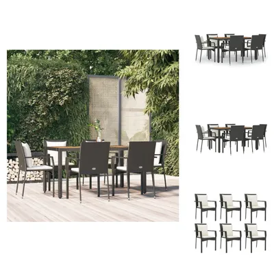 Produktbild von vidaXL 7-tlg. Garten-Essgruppe mit Kissen Schwarz Poly Rattan -  Gartenmöbel-Sets